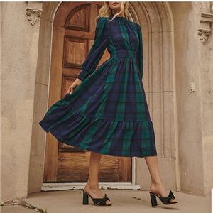 Sugarlips Green and Blue Plaid Long Sleeve Dress